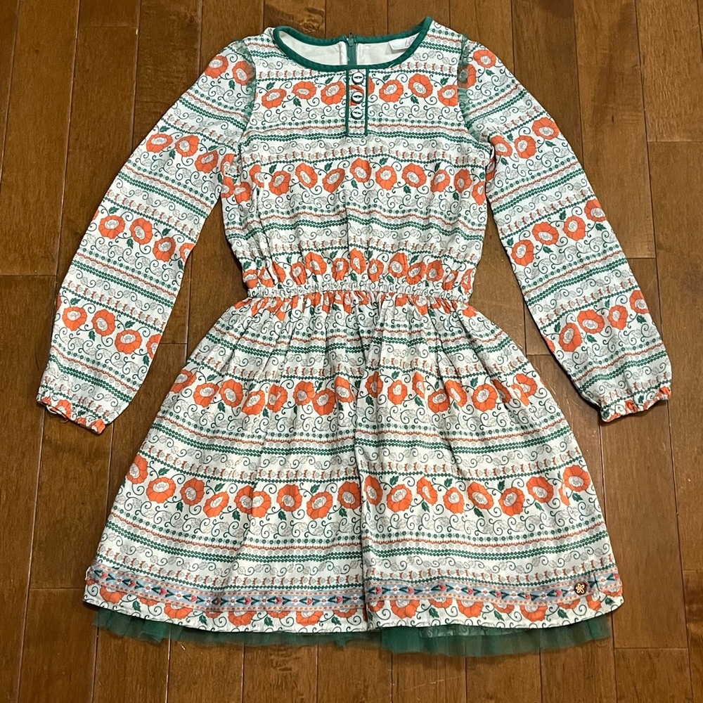 Matilda Jane Spirited Song Dress Girls Size 8 Orange and Green Floral